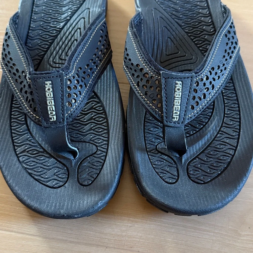 💥NWOT HOBIBEAR MEN FLIP FLOP THONG SANDAL INDOOR OUTDOOR ARCH SUPPORT BLACK SZ 8